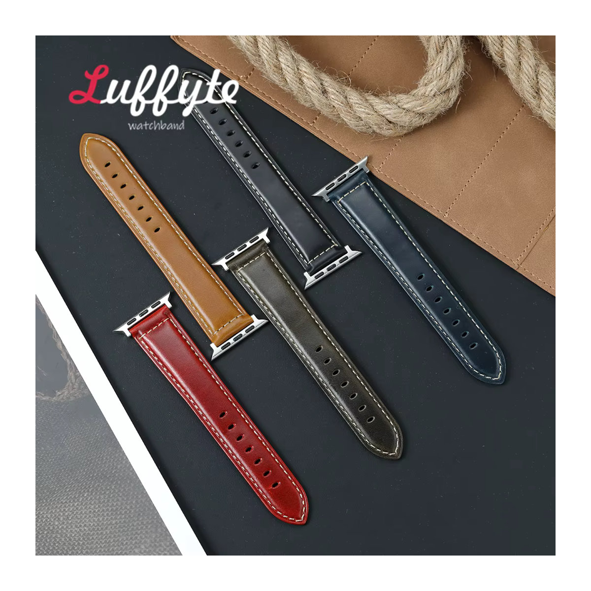 Luffyte Ölwachs-Armband aus echtem Rindsleder für Apple Watch Series 1–10, SE, Ultra 2, Farbe: Braun, Klassisch, Passend für 38–49 mm - Bild 1