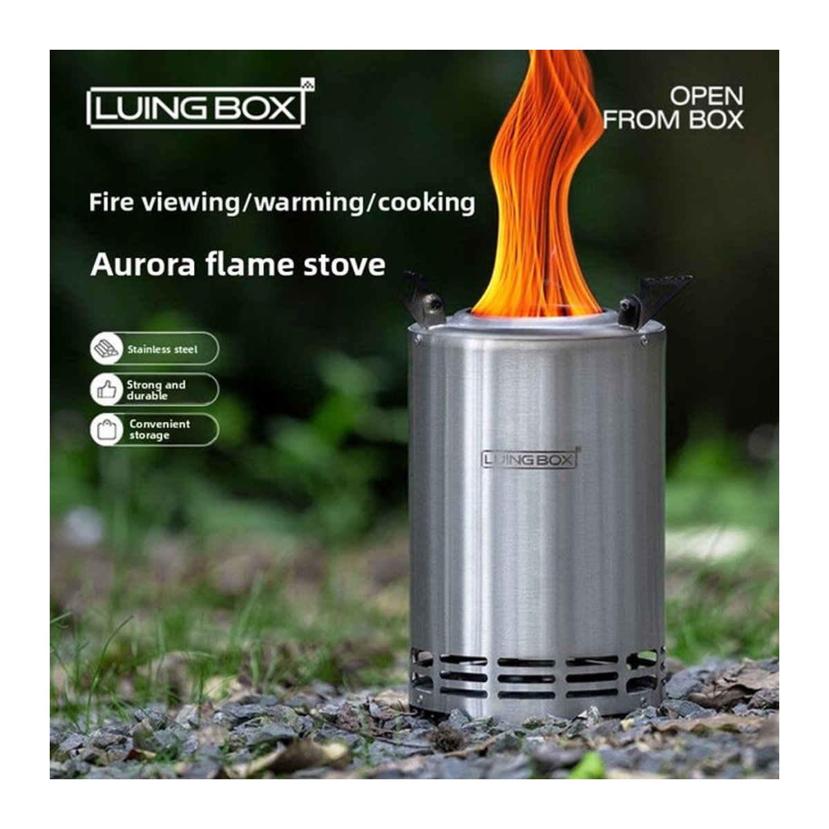 LUINGBOX Tornado Flammenofen aus Edelstahl für Camping und Outdoor zum Kochen mit Holz oder Pellets - Bild 1