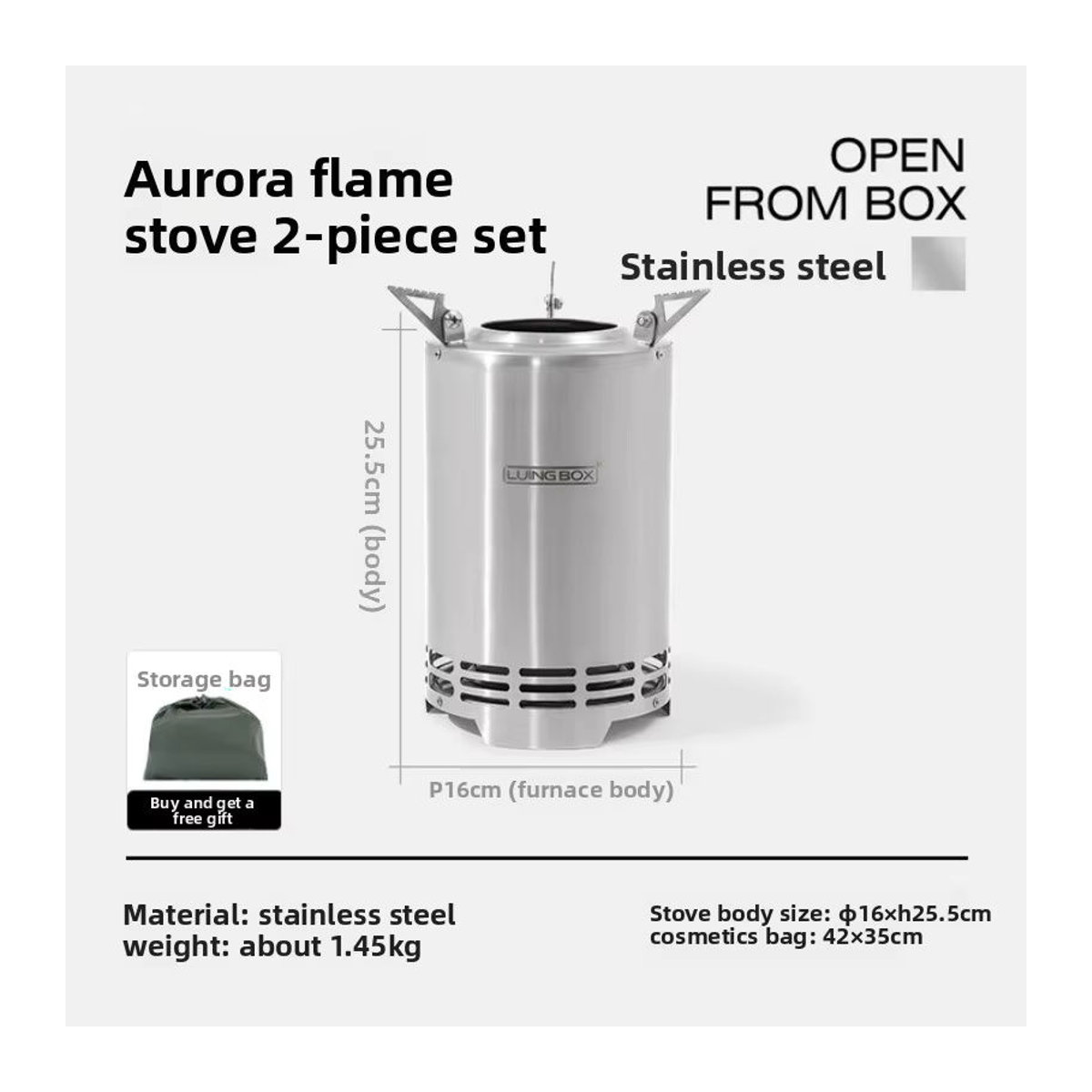 LUINGBOX Tornado Flammenofen aus Edelstahl für Camping und Outdoor zum Kochen mit Holz oder Pellets - Bild 2