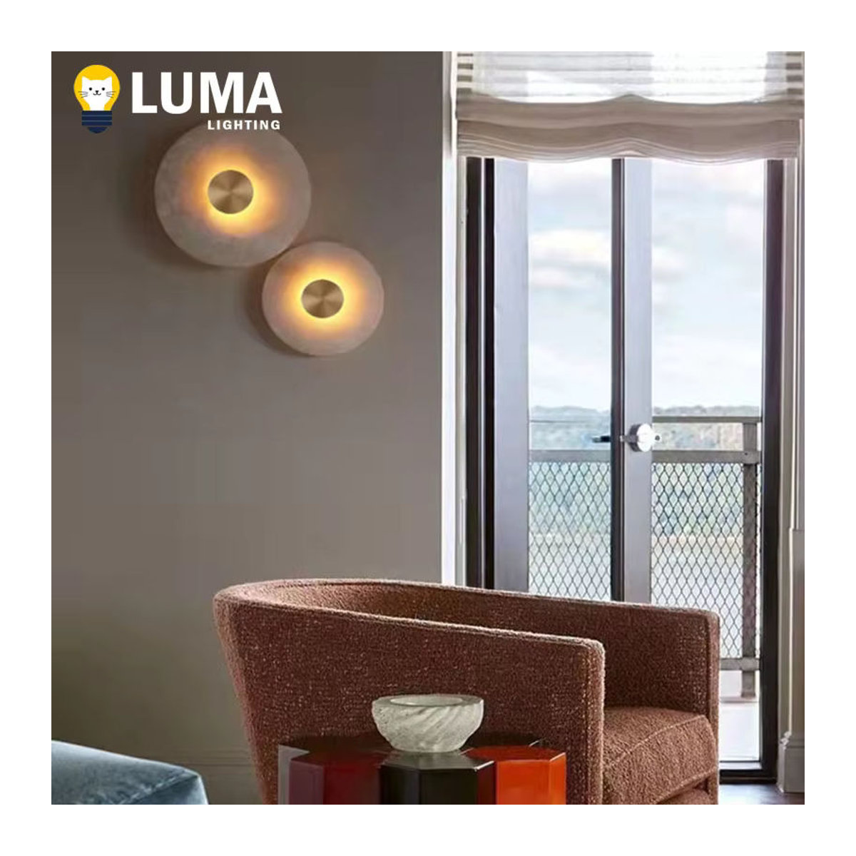 Luma LED-Wandleuchte aus natürlichem Alabasterstein und Marmor in Beige mit minimalistischem Design - Bild 2