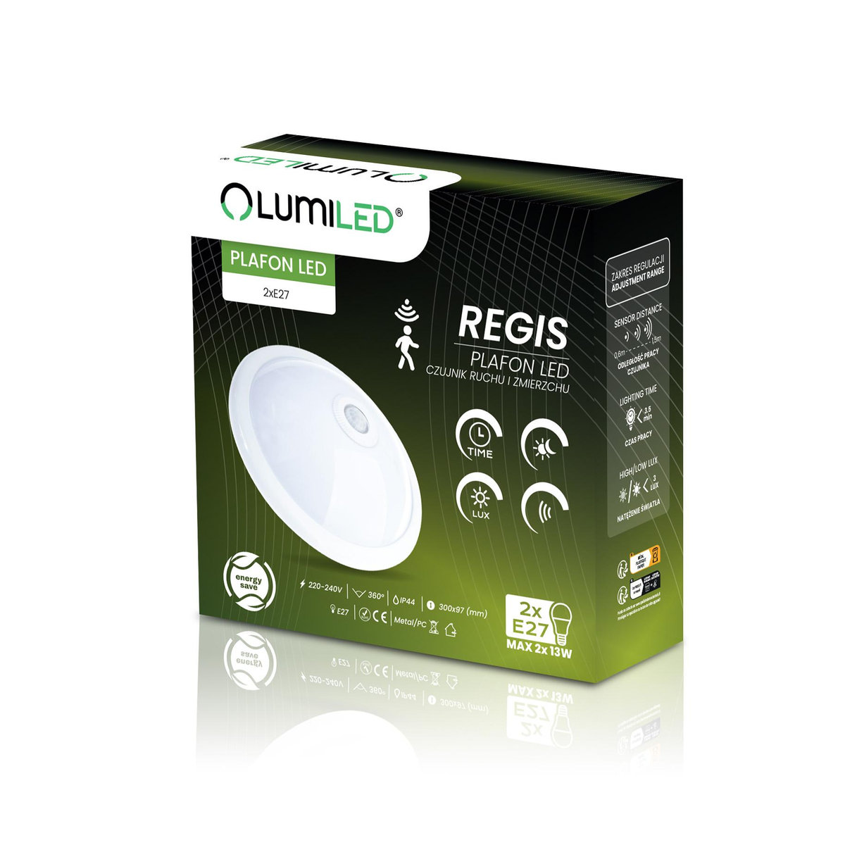 Lumiled LED-Deckenleuchte Regis Weiß Rund mit Bewegungssensor und Dämmerungssensor, 2x E27, IP44, Durchmesser: 30 cm - Bild 3
