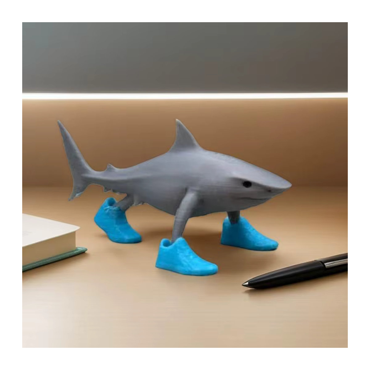 Lustige Hai Figur als Desktop Dekoration, Gelenkfigur aus Kunststoff in Blau und Grau, 3D gedrucktes Spielzeug Ornament - Bild 3