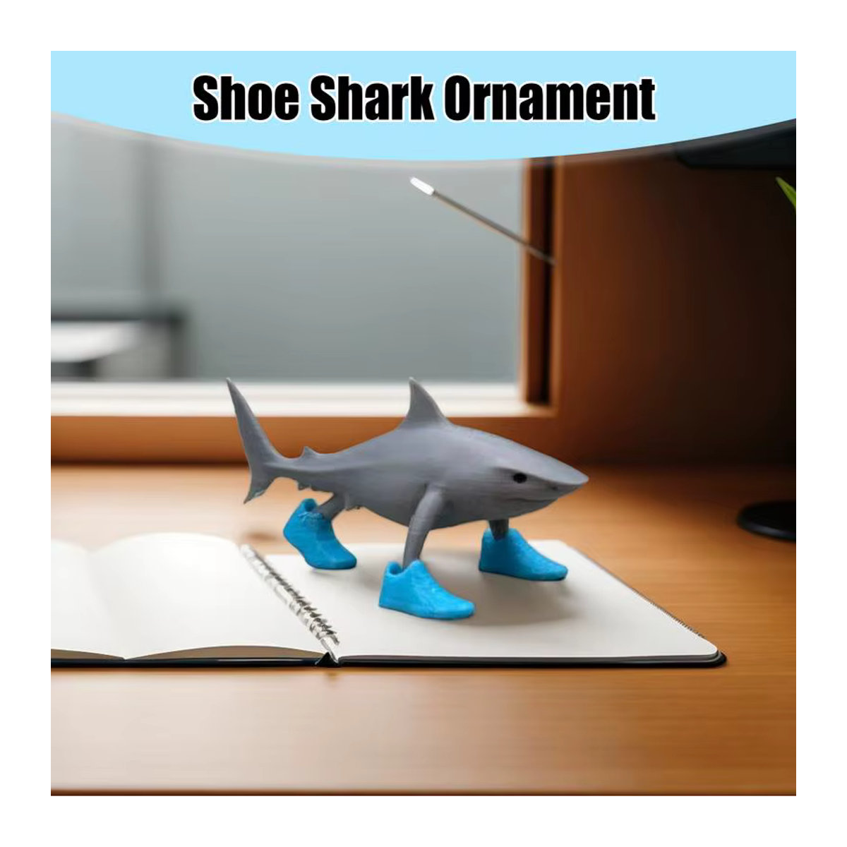 Lustige Hai Figur als Desktop Dekoration, Gelenkfigur aus Kunststoff in Blau und Grau, 3D gedrucktes Spielzeug Ornament - Bild 5