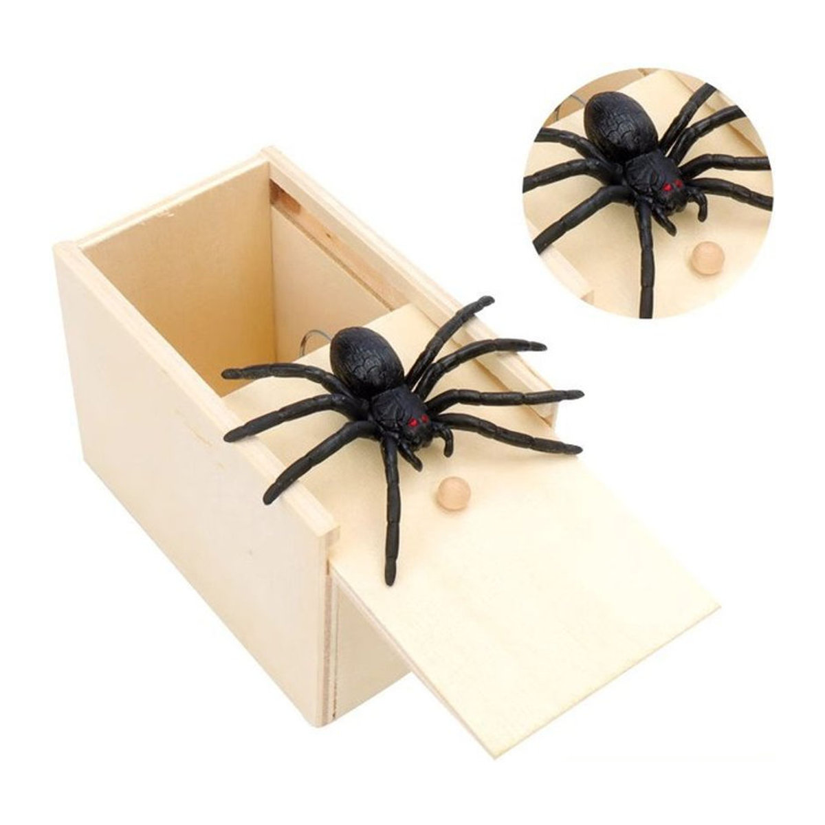 Lustige Halloween Spinnen Streichbox aus Holz in Braun und Schwarz als Party Dekoration - Bild 1