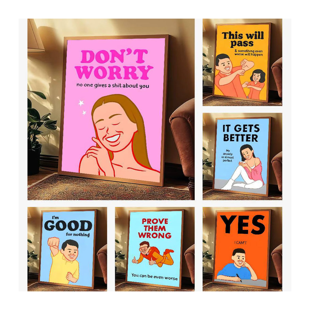 Lustige Posterkunst Typografie von J-Joan C-Cornella, mehrfarbiger Kunstdruck für dein Wohnzimmer oder Schlafzimmer, rahmenlos, Hochformat - Bild 3