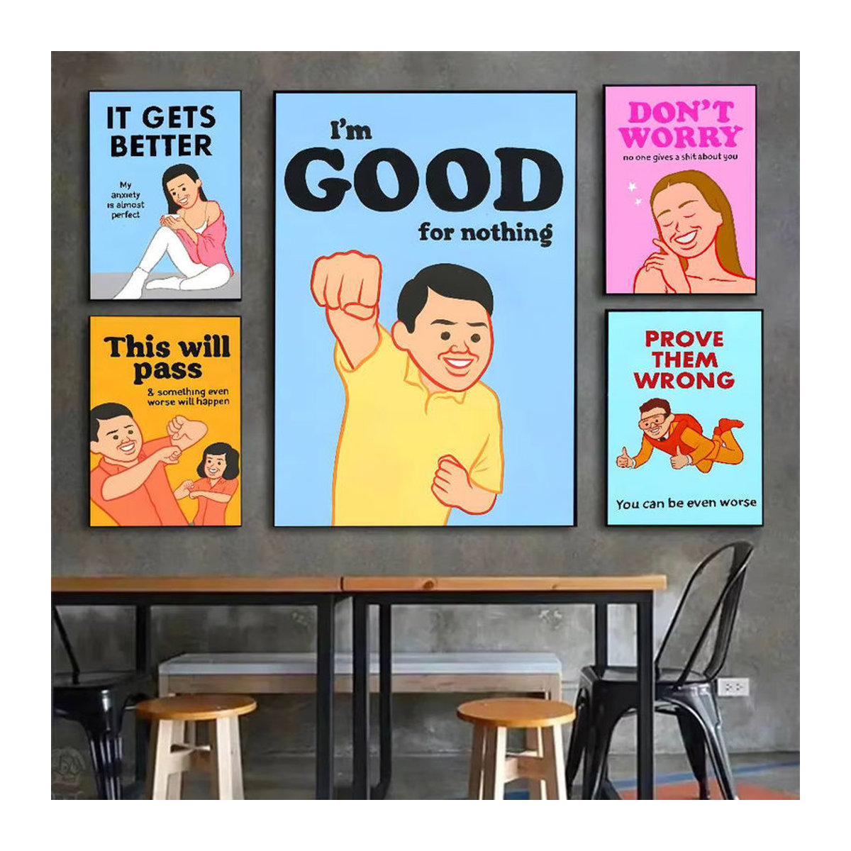 Lustige Posterkunst Typografie von J-Joan C-Cornella, mehrfarbiger Kunstdruck für dein Wohnzimmer oder Schlafzimmer, rahmenlos, Hochformat - Bild 4