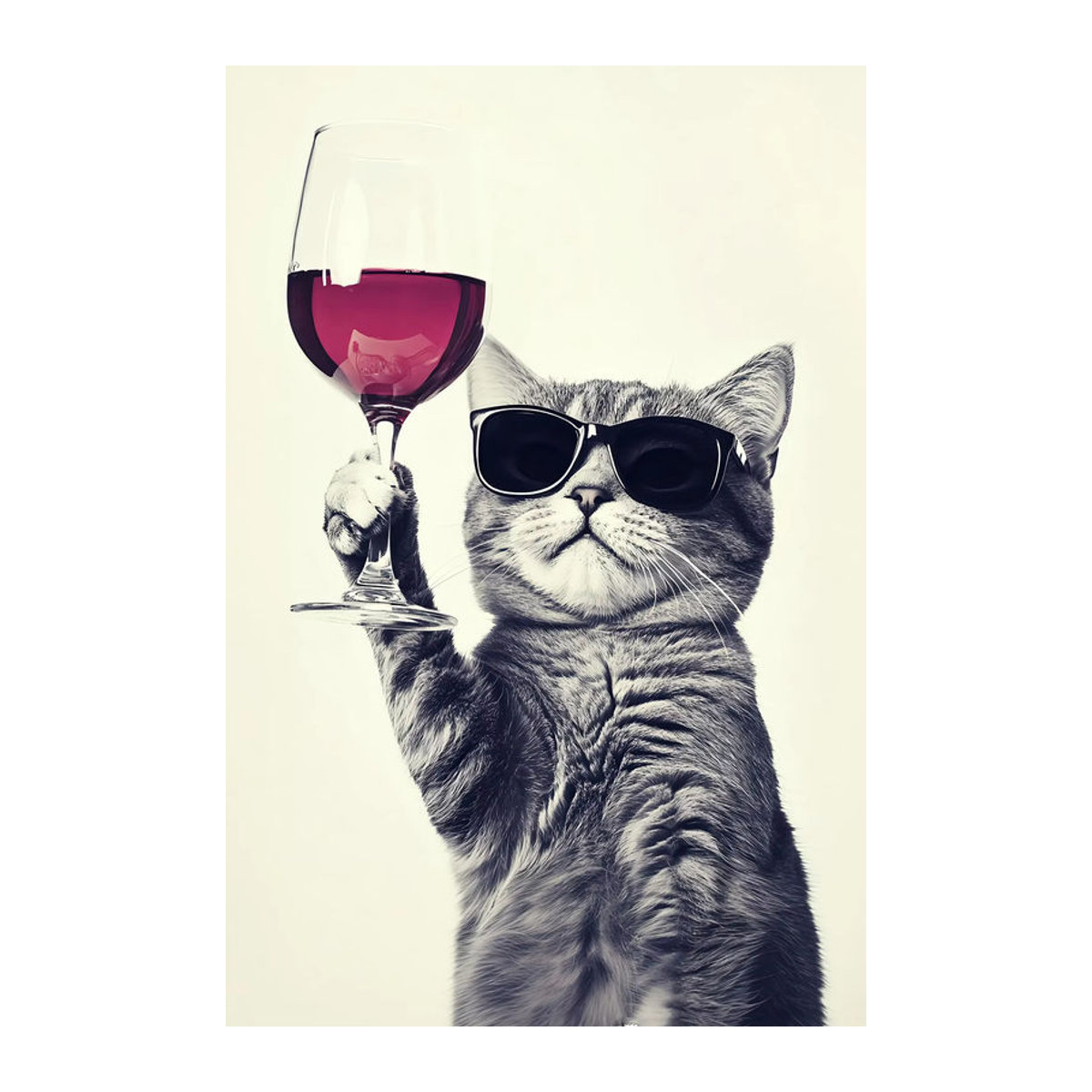 Lustige Wandkunst für Weinliebhaber mit Katze beim Rotwein trinken, mehrfarbiger Textildruck auf Holz, Wanddekoration für deine Küche oder Homebar - Bild 4