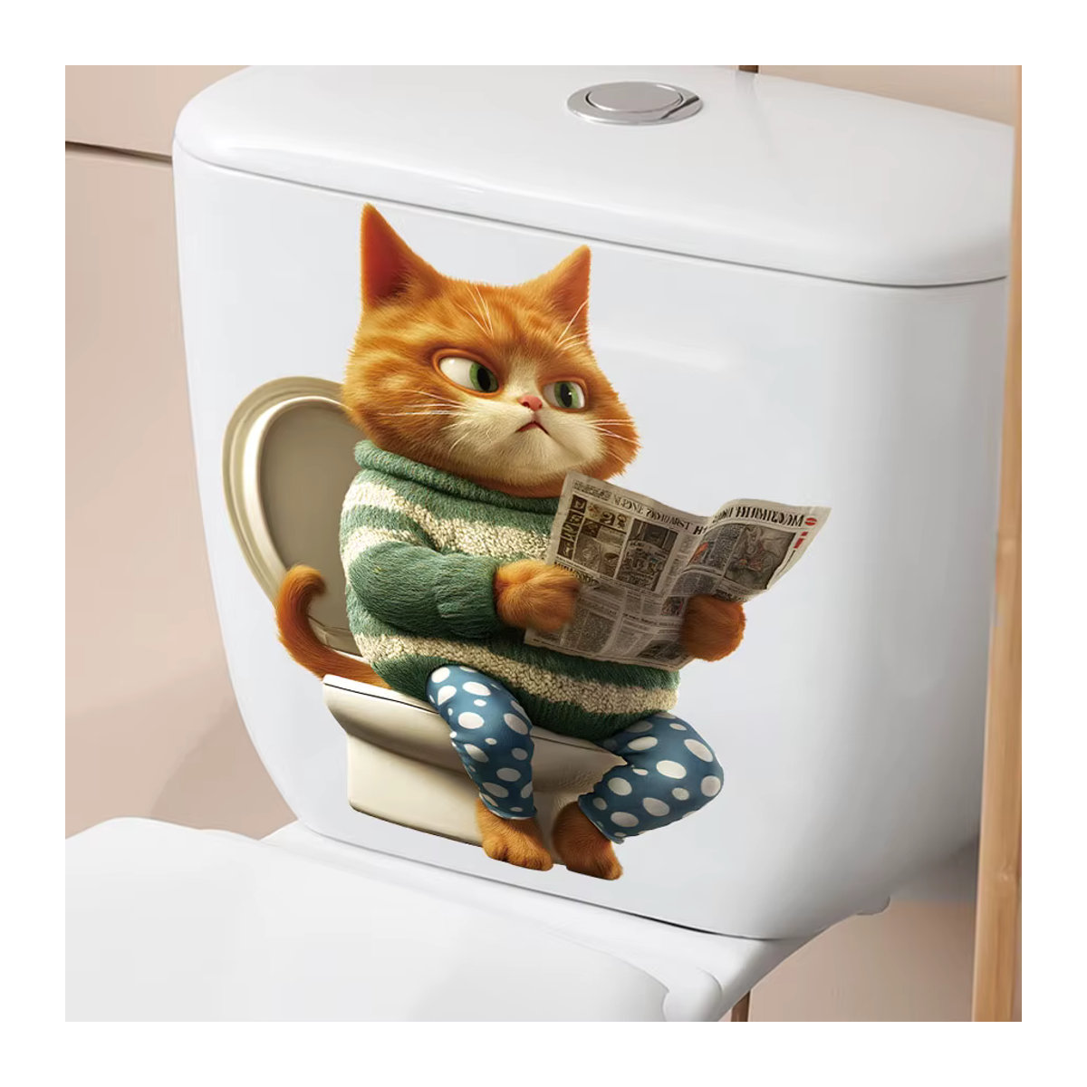 Lustiger Badezimmer-Aufkleber von BRUP mit Zeitung lesender Katze, mehrfarbiger Vinylaufkleber für Kinderbadezimmer und Toilettendekoration - Bild 4
