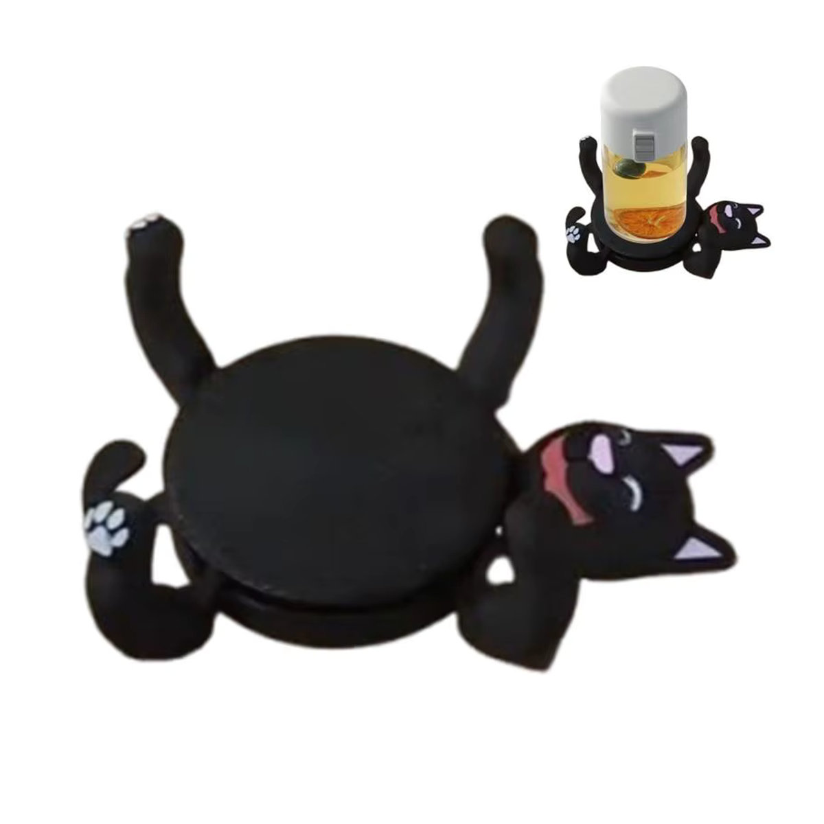 Lustiger Katzenuntersetzer aus Kunststoff in Weiß und Mehrfarbig mit 3D-Druck als rutschfester Getränkehalter und Schreibtischdekoration - Bild 3