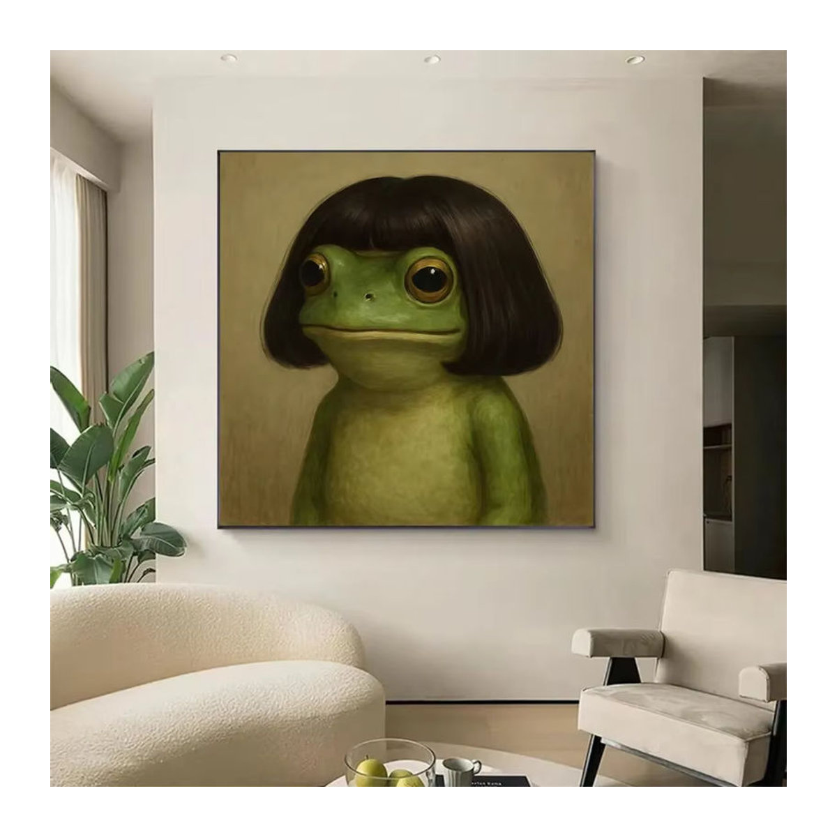 Lustiges Froschporträt als quadratischer Leinwanddruck auf Holz in Grün zur Wanddekoration - Bild 2