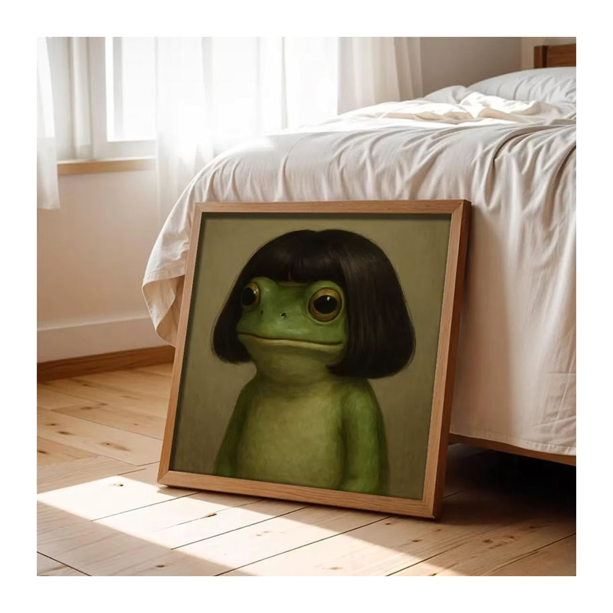 Lustiges Froschporträt als quadratischer Leinwanddruck auf Holz in Grün zur Wanddekoration - Bild 3