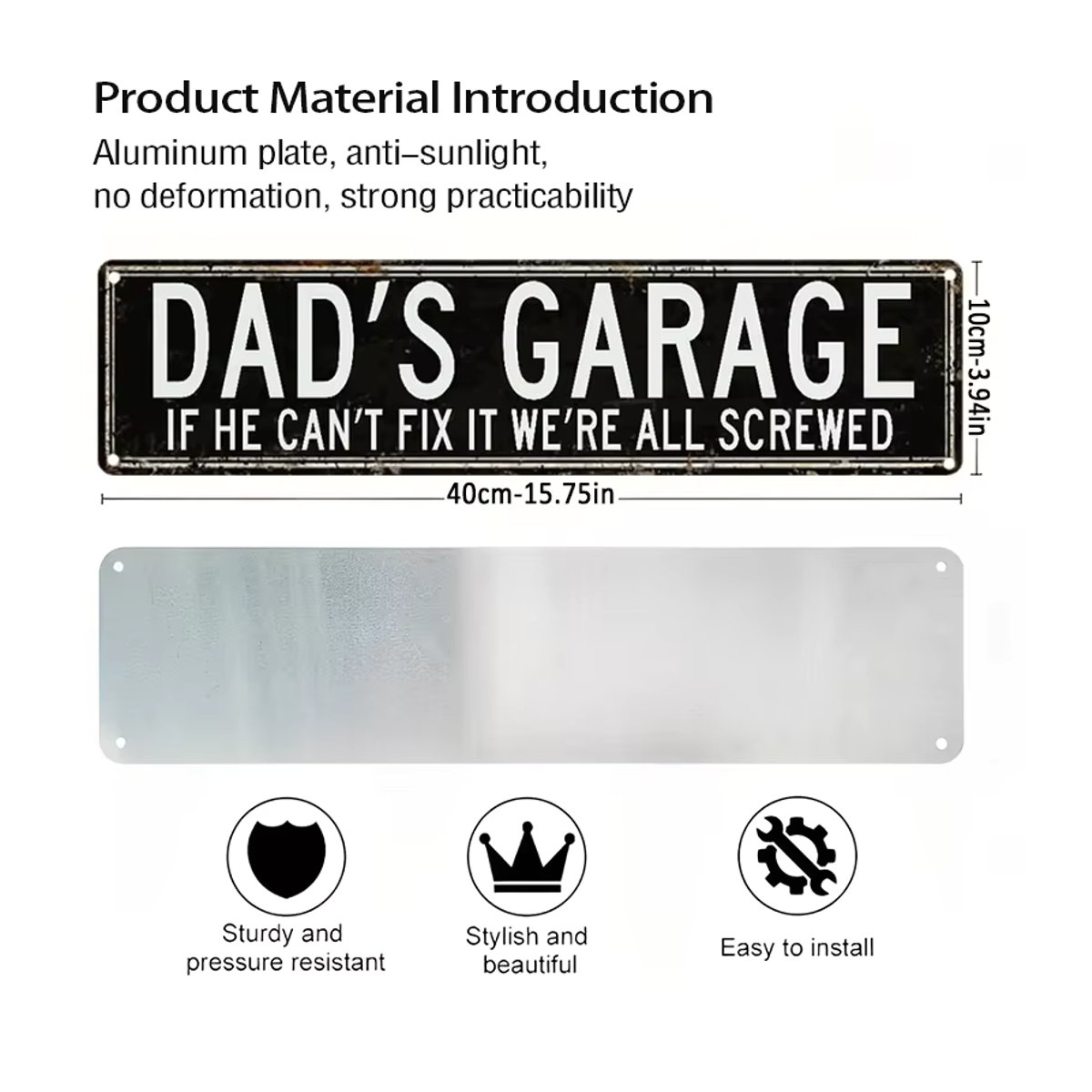 Lustiges Metallschild für die Garage und Werkstatt If He Can't Fix It We're All Screwed in Schwarz im Vintage-Design, B: 40 cm, H: 40 cm - Bild 3