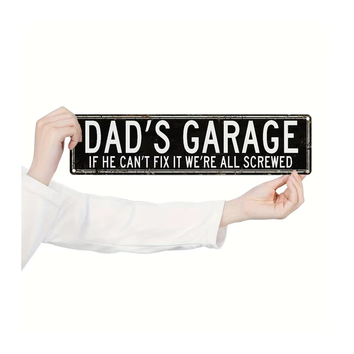Lustiges Metallschild für die Garage und Werkstatt If He Can't Fix It We're All Screwed in Schwarz im Vintage-Design, B: 40 cm, H: 40 cm - Bild 5
