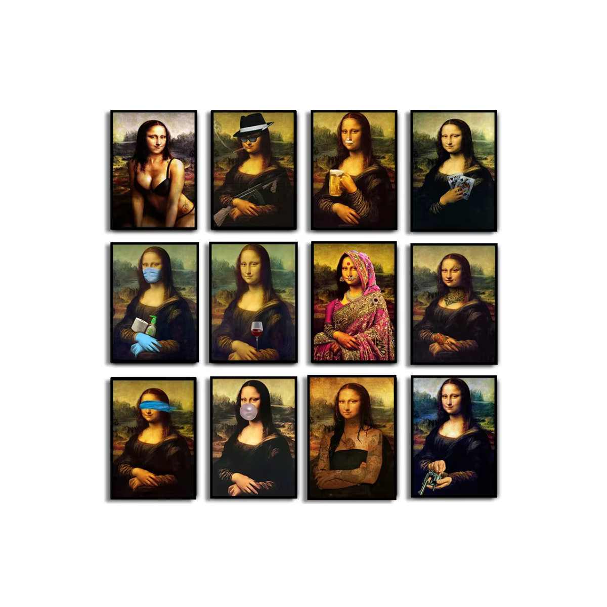 Lustiges Mona Lisa Leinwandgemälde als klassisches Porträt in Hochformat und Mehrfarbig für deine Wanddekoration - Bild 2