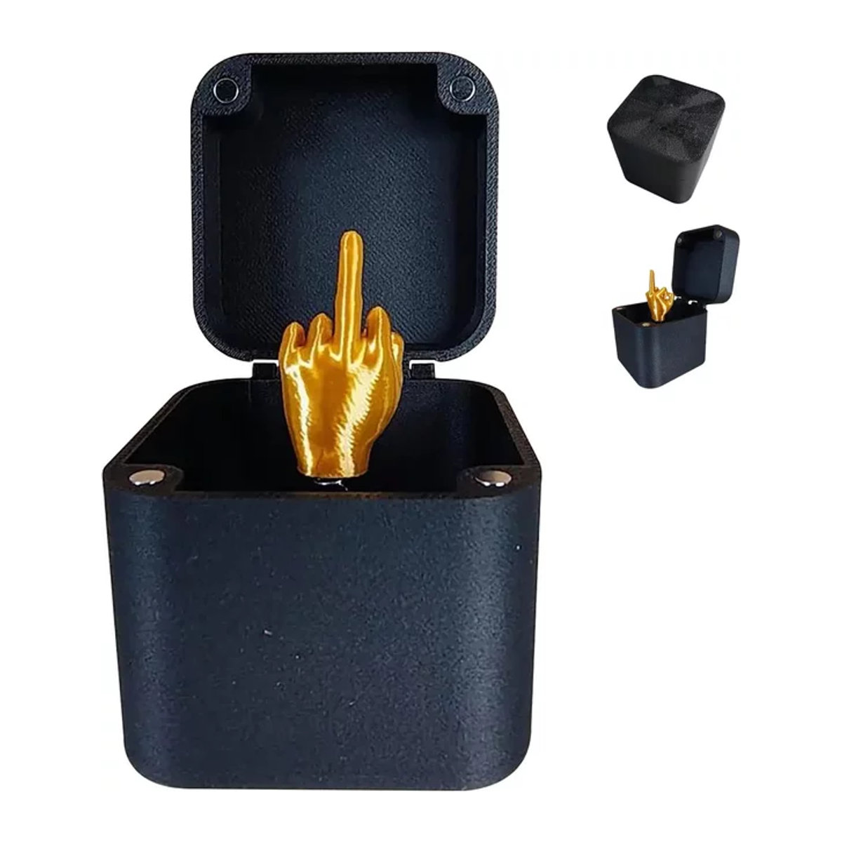 Lustiges Weihnachtsgeschenk Mittelfinger in Box als kreativer Streich für Büro und Heimdekoration in Gold - Bild 1