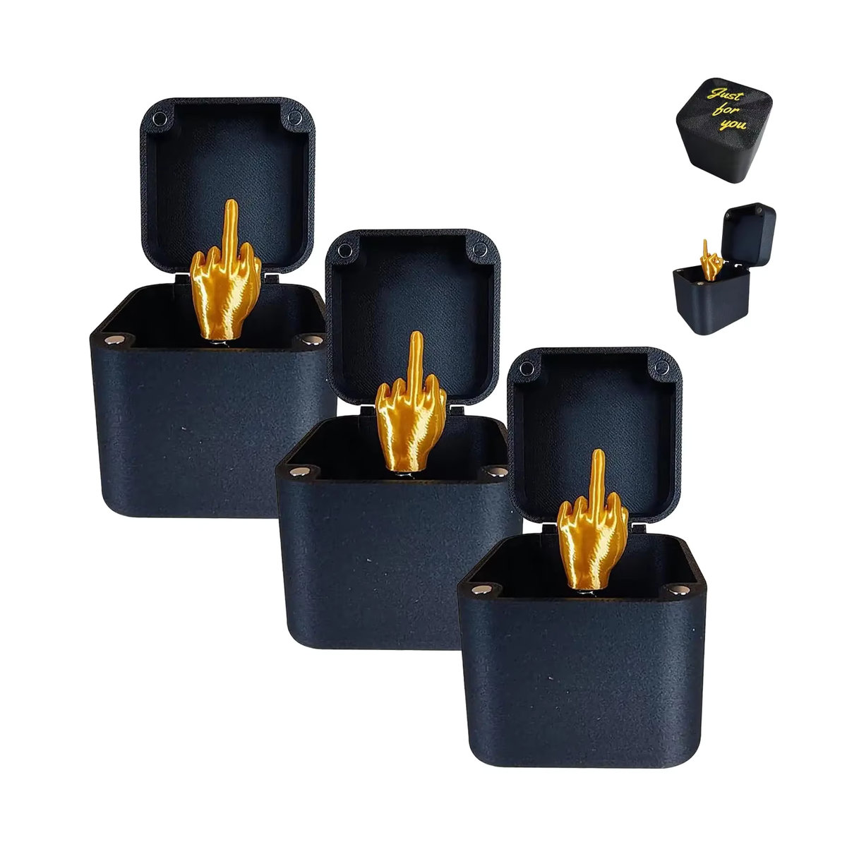 Lustiges Weihnachtsgeschenk Mittelfinger in Box als kreativer Streich für Büro und Heimdekoration in Gold - Bild 2