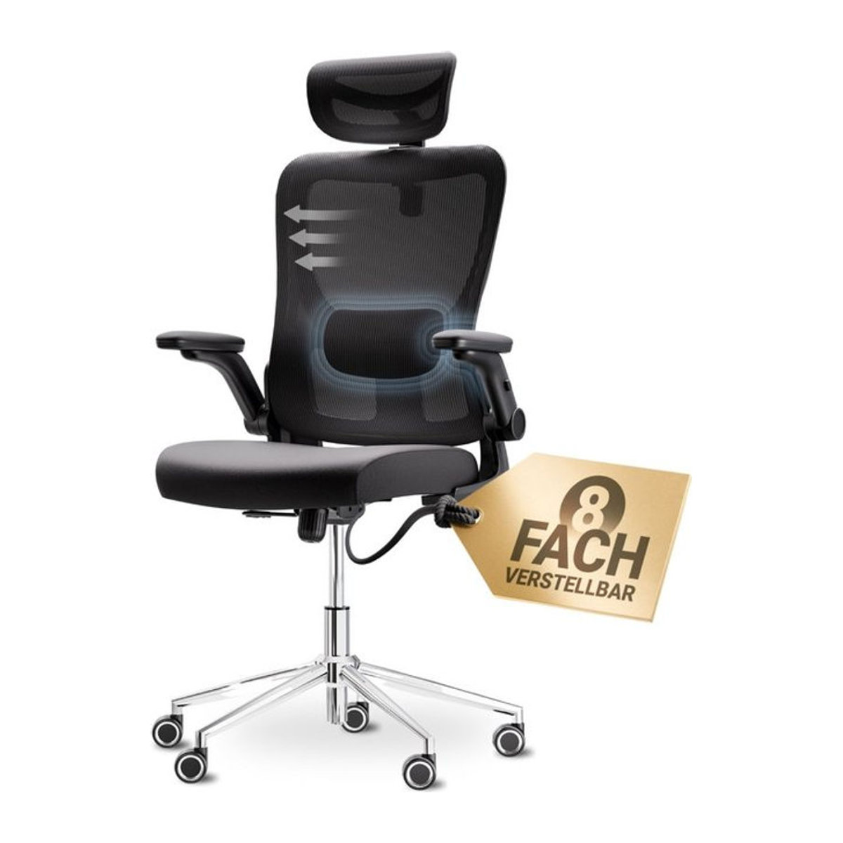 LUTIVO Bravo Ergonomischer Schreibtischstuhl aus Mesh in Schwarz – Modernes Design - Bild 1