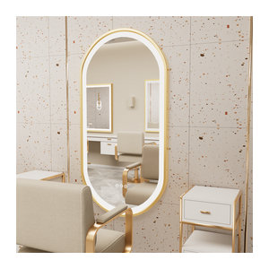 LUVODI Ovaler LED-Badezimmerspiegel in Gold mit Antibeschlag-Funktion und Aluminiumrahmen, Wandmontierter Dekorativer Wandspiegel, B/H: 80 x 50 cm