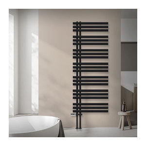 LuxeBath Design Badheizkörper Iron EM Schwarz matt mit Boden Thermostatventil, Höhe: 160 cm, Breite: 60 cm