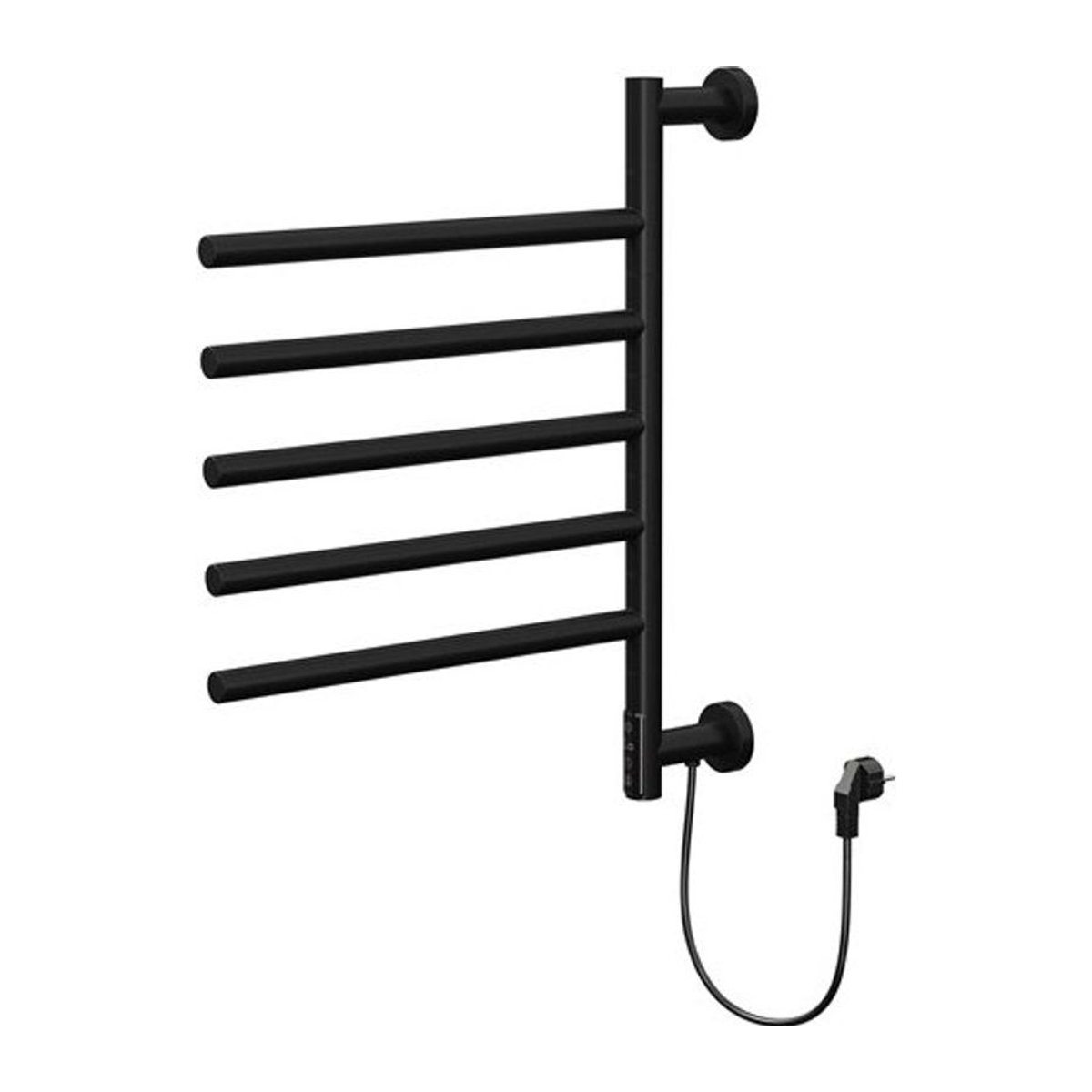 LuxeBath Elektrischer Handtuchwärmer Schwarz matt mit 5 schwenkbaren Armen und Timerfunktion, B: 45,0 cm, H: 62,2 cm, 75W - Bild 1