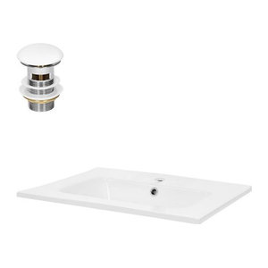 LuxeBath ML-Design Waschbecken aus Keramik in Weiß inklusive Ablaufgarnitur mit Überlauf, B/T/H: 61 x 16,5 x 46 cm