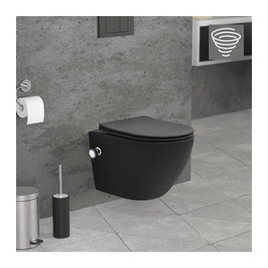 Luxebath Wand-WC Hängetoilette aus Keramik in Matt Schwarz mit Bidet und Softclose, spülrandlos, Länge: 49 cm