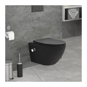 Luxebath Wand-WC mit Bidet-Funktion aus Keramik in Schwarz Matt, spülrandlos mit Softclose-Klodeckel und Tornadospülung, Länge: 53,5 cm