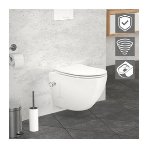 Luxebath Wand-WC mit Bidet-Funktion aus Keramik in Weiß, spülrandlos mit Nanoversiegelung und Softclose, Länge: 49 cm, Breite: 36 cm, Höhe: 25 cm
