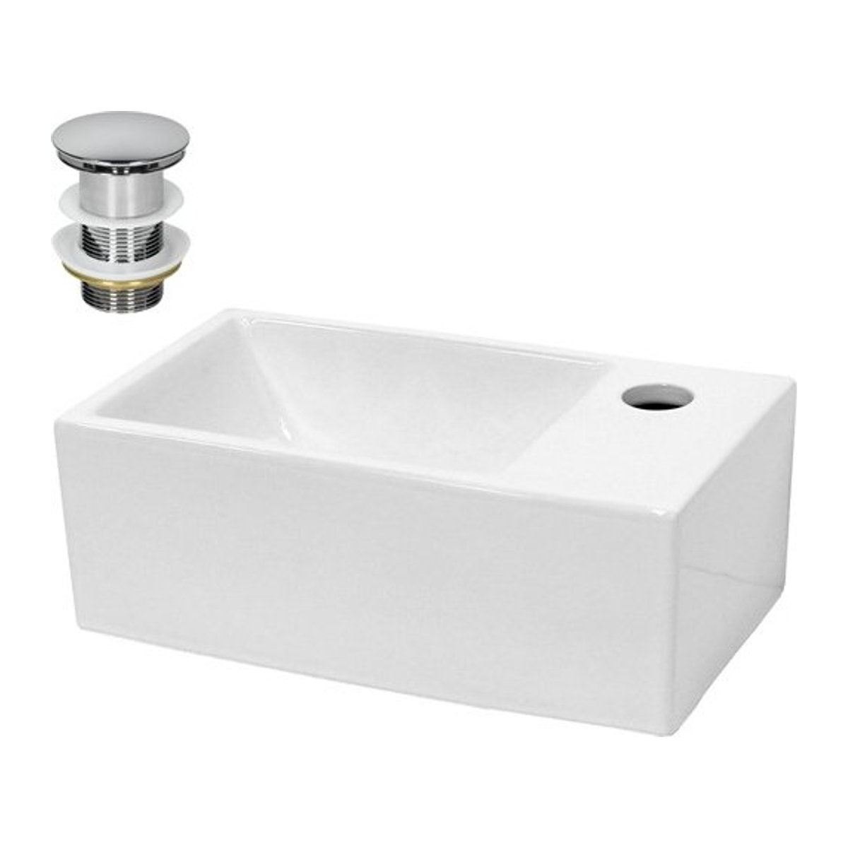 LuxeBath Waschbecken aus Keramik in Weiß mit Ablaufgarnitur in Silber, ohne Überlauf, B/T/H: 35 x 20,5 x 12,5 cm - Bild 1