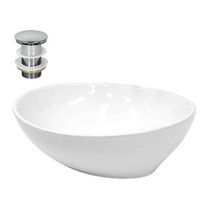LuxeBath Waschbecken aus Keramik in Weiß mit Ablaufgarnitur in Silber, ohne Überlauf, B/T/H: 41 x 33 x 14,2 cm