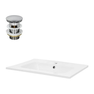 LuxeBath Waschbecken aus Keramik mit Ablaufgarnitur und Überlauf in Weiß, B/T/H: 61 x 46 x 16,5 cm