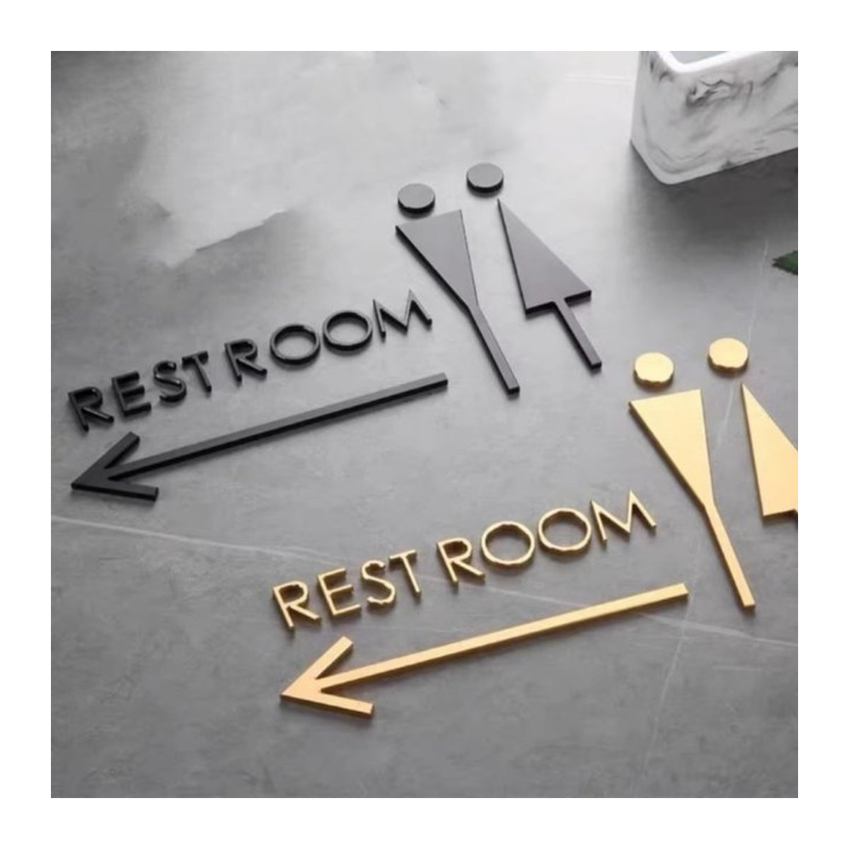 LUXSIGNCRAFT Luxus-Waschraumschild aus Acrylglas in Schwarz und Gold mit modernem Typografie-Design zur Wandmontage - Bild 1