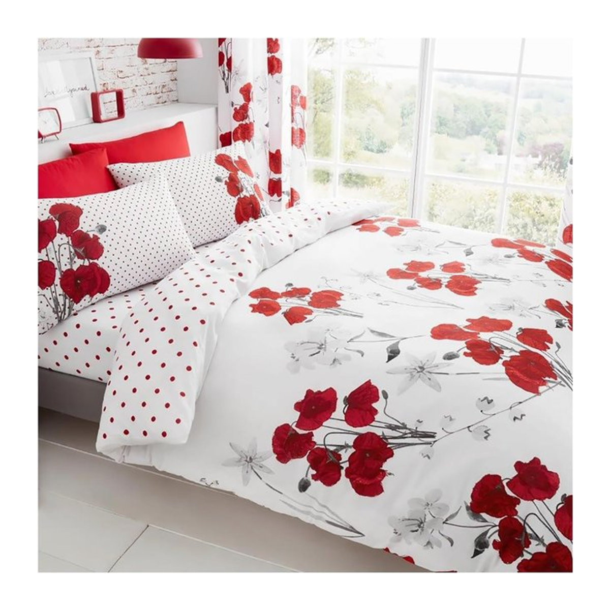 Luxuriöse Bettwäsche Lodestar mit rotem Blumenmuster aus 100% Polyester, Farbe: Rot/Weiß, B: 210 cm x H: 210 cm - Bild 1