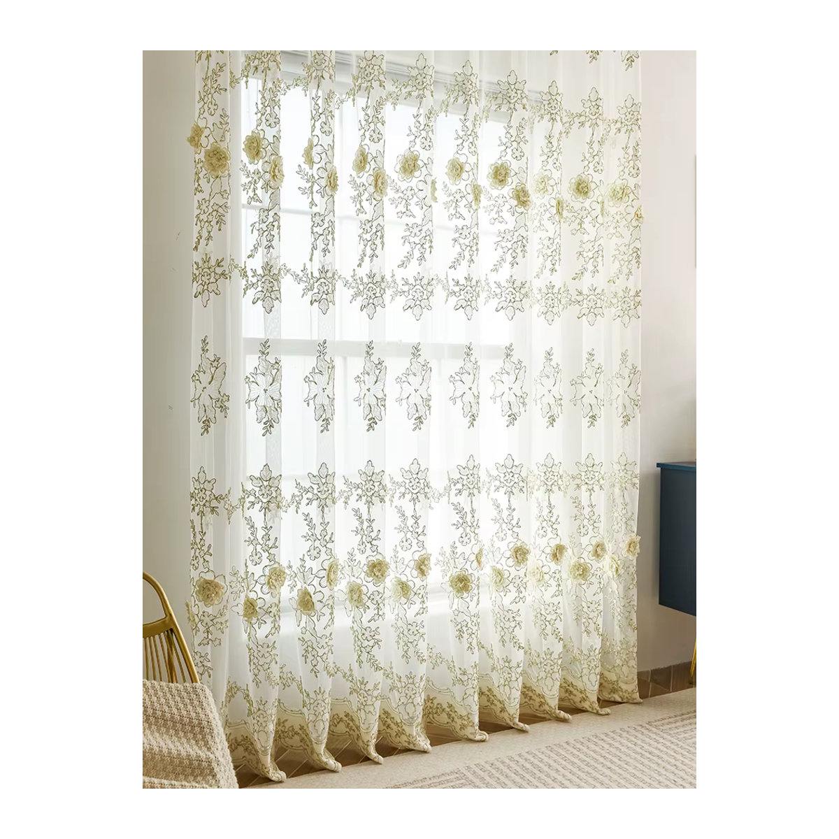 Luxuriöse transparente Tüll-Vorhänge mit europäischer dreidimensionaler Relief-Stickerei für Wohnzimmer, Schlafzimmer und Esszimmer - Bild 3