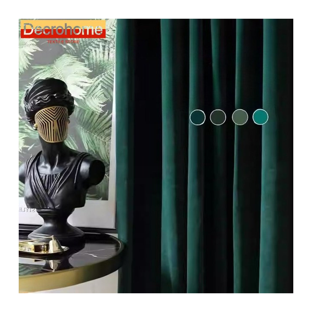 Luxuriöse Verdunkelungsvorhänge aus grünem Samt im Vintage-Stil für Schlafzimmer und Wohnzimmer, Farbe: Dunkelgrün - Bild 1