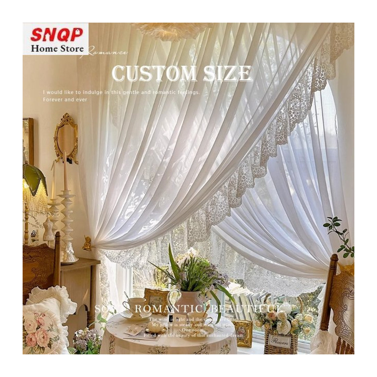 Luxuriöse weiße Chiffon-Vorhänge aus französischer Spitze und transparentem Tüll für dein Wohnzimmer, Schlafzimmer oder Esszimmer - Bild 1