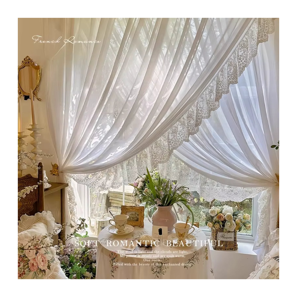 Luxuriöse weiße Chiffon-Vorhänge aus französischer Spitze und transparentem Tüll für dein Wohnzimmer, Schlafzimmer oder Esszimmer - Bild 4