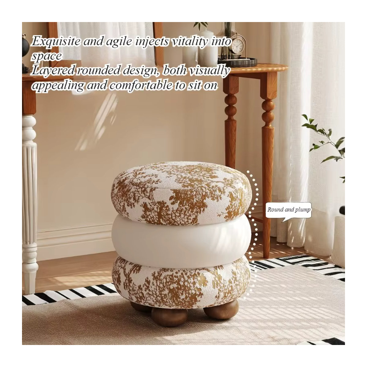 Luxuriöser High-End Schminkhocker von LIUSHADUOLA in Gelb und Multicolor, runder Schminkstuhl für dein Schlafzimmer - Bild 2