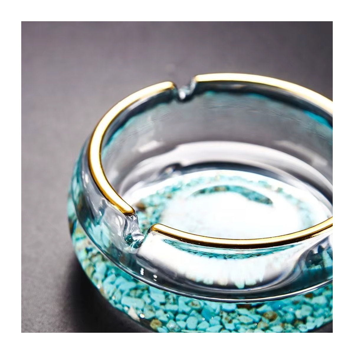 Luxuriöser Kristallglas-Aschenbecher in Blau und Transparent, Rundes Design mit Abstract-Muster für Büro und Zuhause - Bild 5