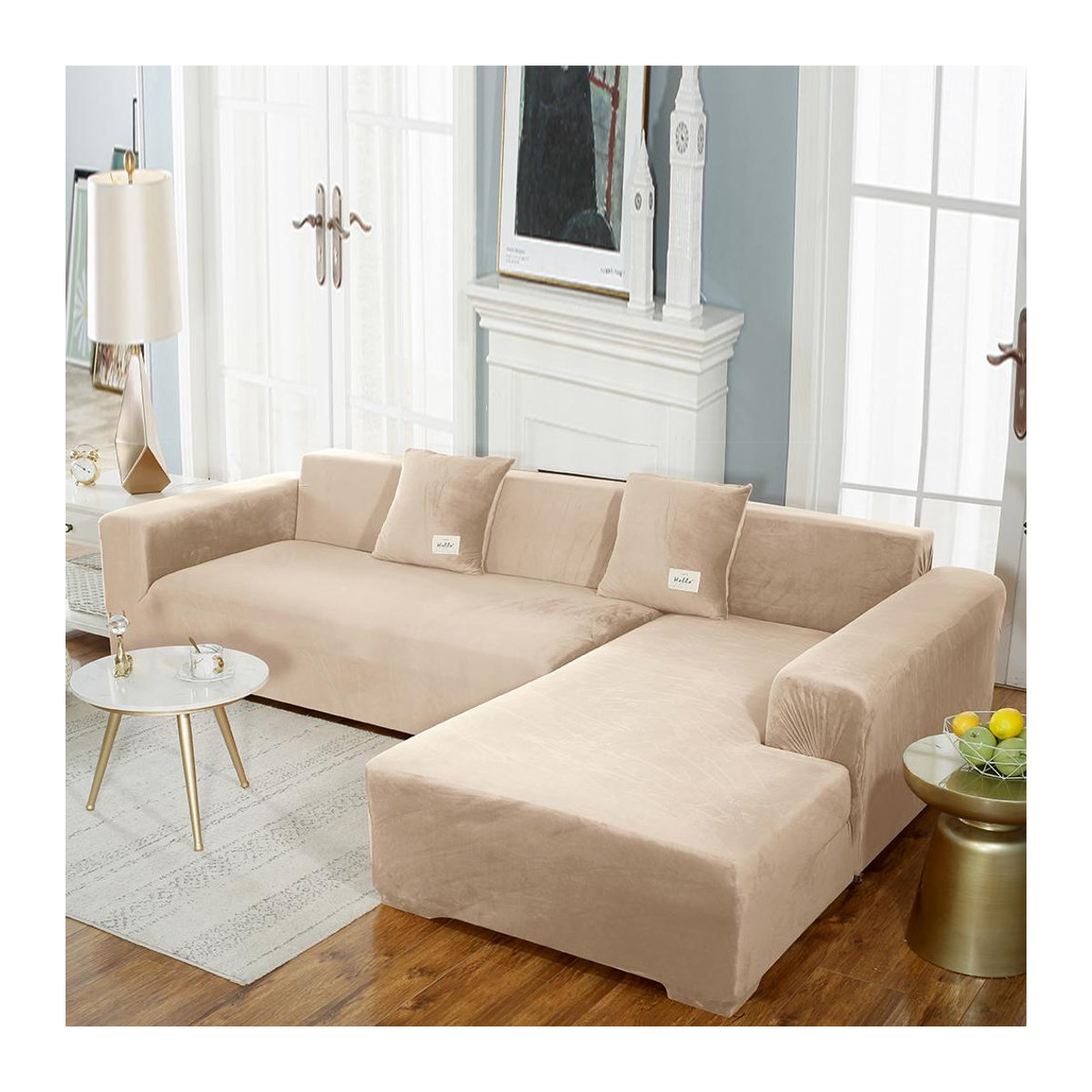 Luxuriöser Samt-Sofabezug für L-förmige Ecksofas von A Family Of Home Textiles, elastisch und haustierfreundlich, Farbe: Rosa, Breite: 185-230 cm - Bild 1