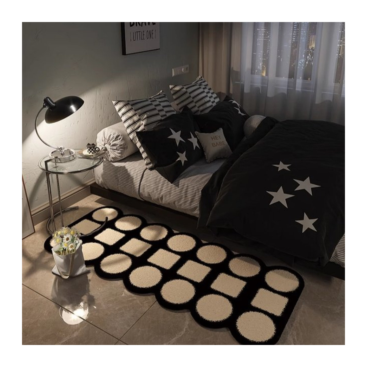 Luxuriöser Teppich in Schwarz-Weiß aus Kaschmirimitat als Bodenmatte für dein Schlafzimmer - Bild 1