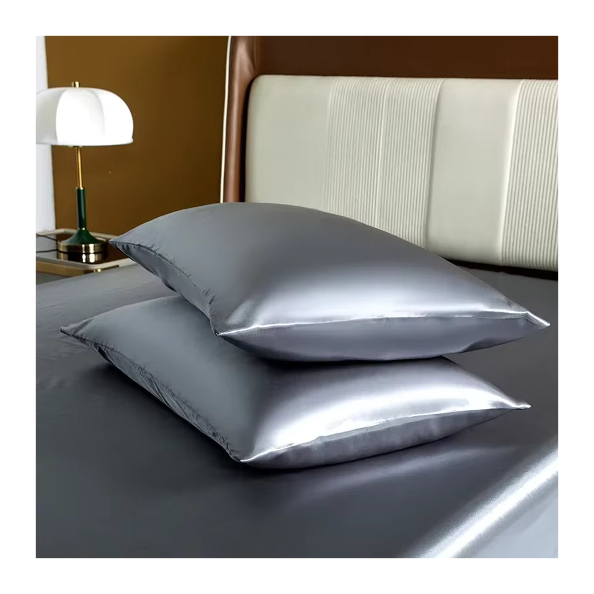 Luxuriöses Satin-Bettwäsche-Set aus Rayon in Weiß oder Grau mit Spannbettlaken - Bild 3