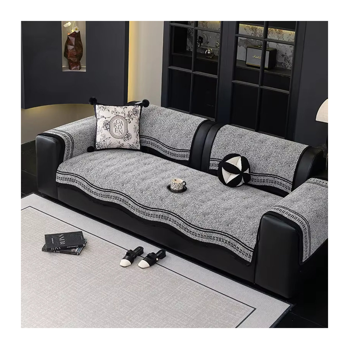 Luxus Chenille Sofa Kissenbezug von Jingyan Xijie in Grau, rutschfest und universell für alle Jahreszeiten - Bild 1