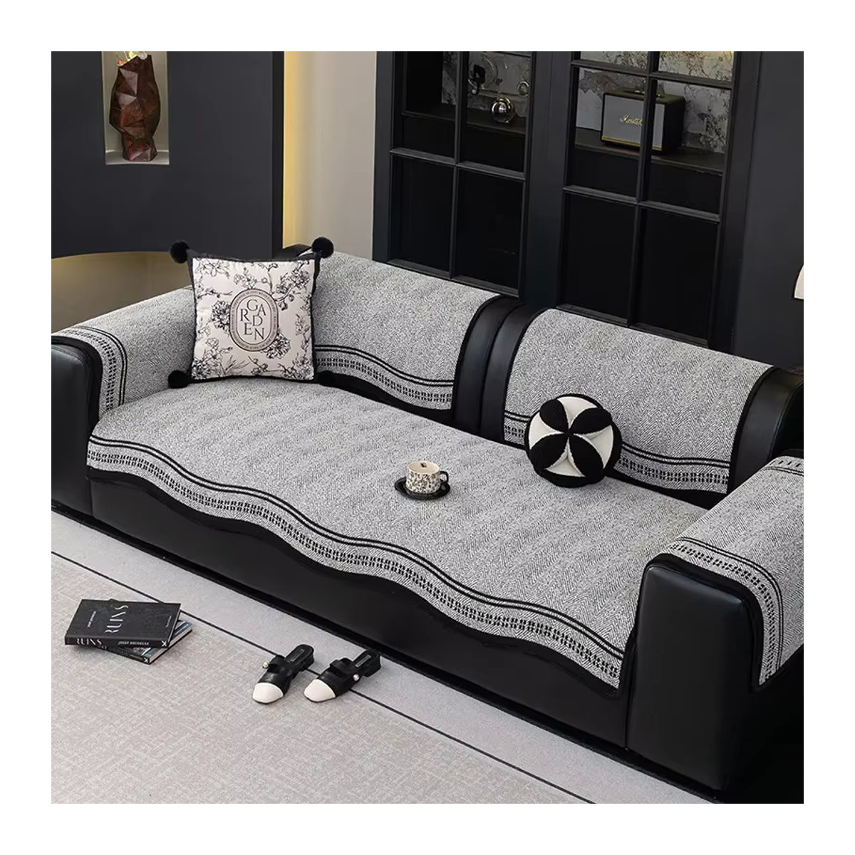 Luxus Chenille Sofa Kissenbezug von Jingyan Xijie in Grau, rutschfest und universell für alle Jahreszeiten - Bild 4