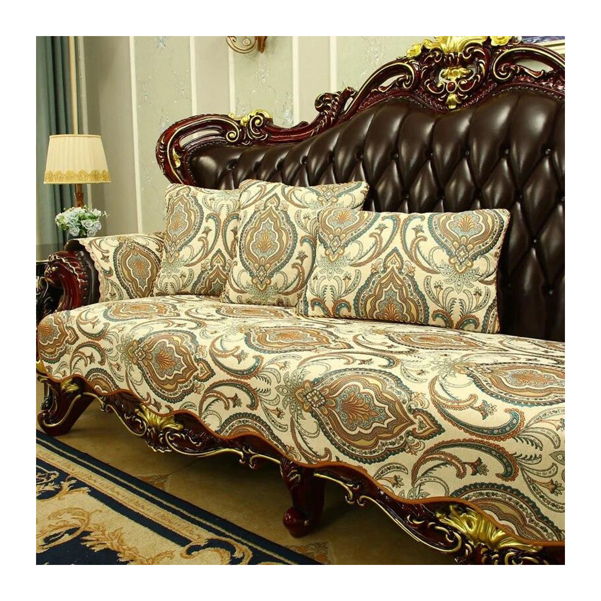 Luxus Jacquard Sofabezug von A Family Of Home Textiles in Grün, rutschfester Couchbezug für 1-4 Sitzer, Breite: 240 cm, Tiefe: 90 cm - Bild 2