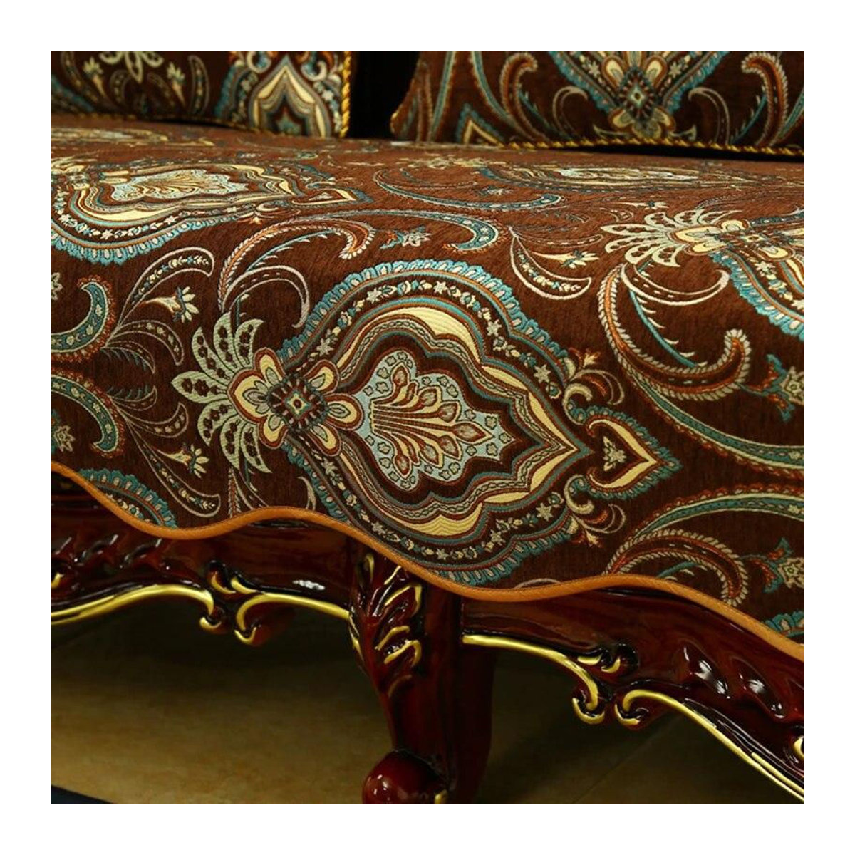 Luxus Jacquard Sofabezug von A Family Of Home Textiles in Grün, rutschfester Couchbezug für 1-4 Sitzer, Breite: 240 cm, Tiefe: 90 cm - Bild 3