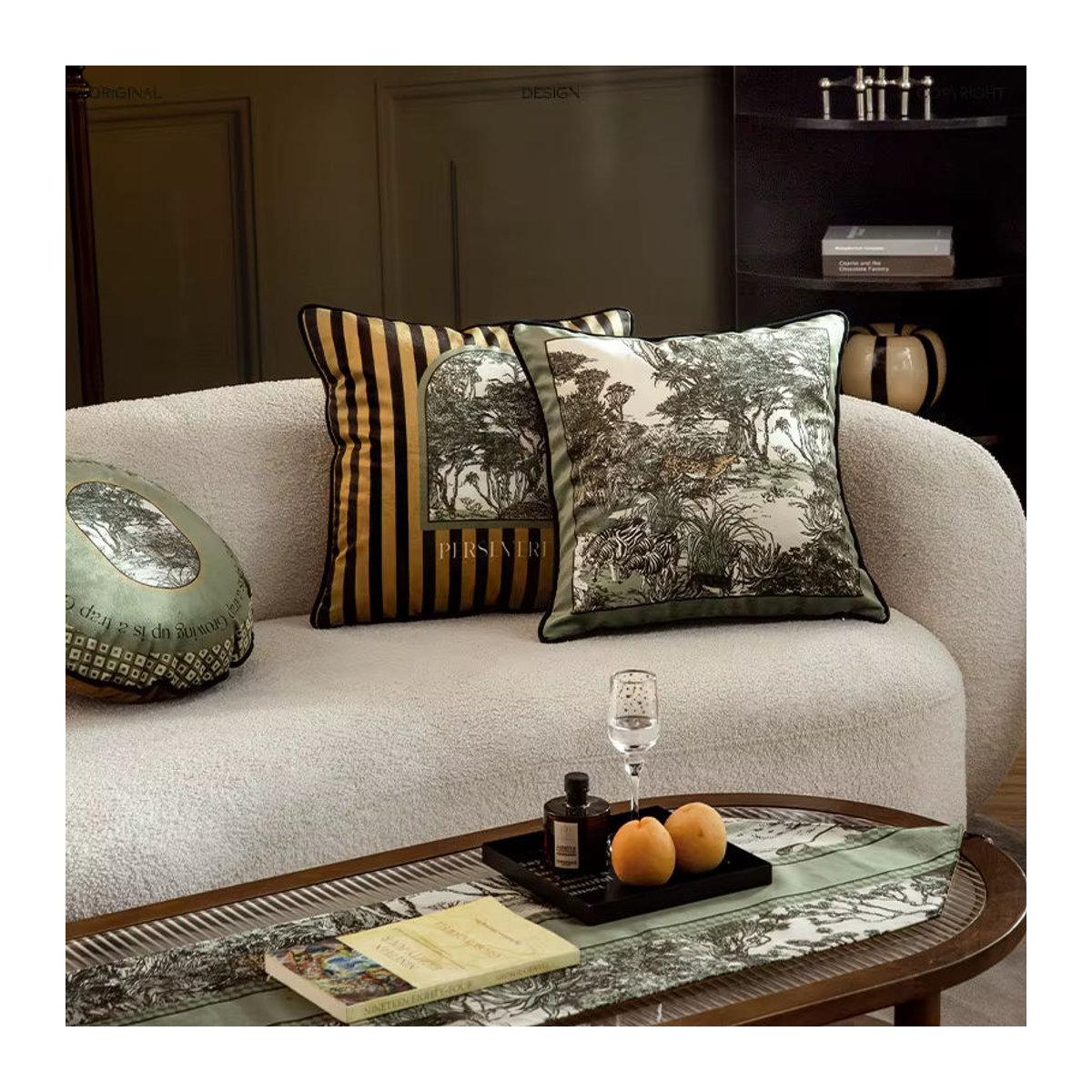 Luxus Kissenbezug Green Jungle Wild Life in Velvet Leopard Design, Farbe Shell Light - Bild 2