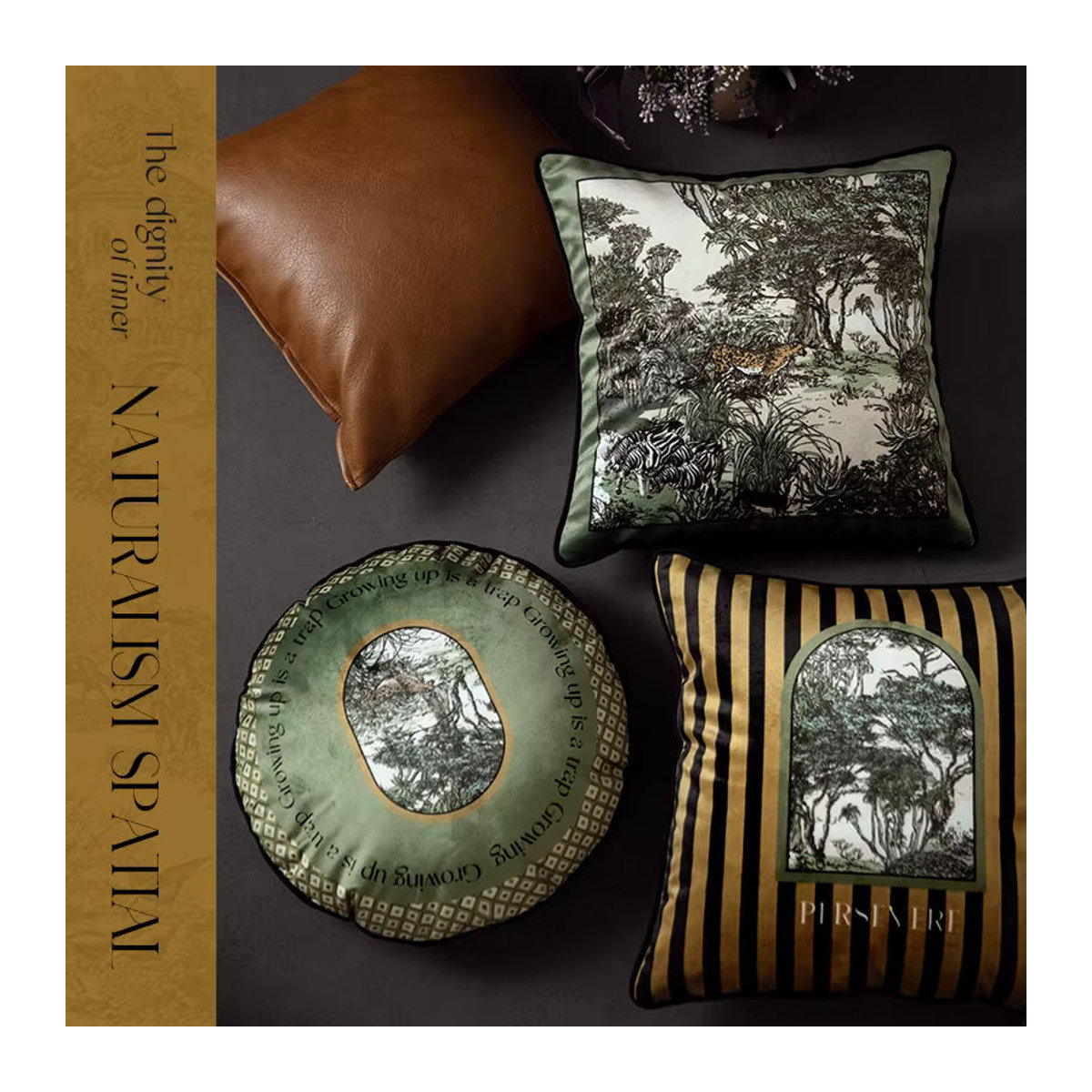 Luxus Kissenbezug Green Jungle Wild Life in Velvet Leopard Design, Farbe Shell Light - Bild 3