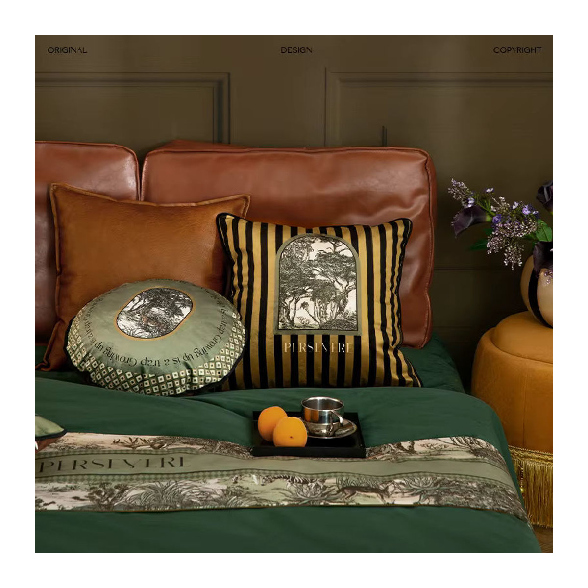 Luxus Kissenbezug Green Jungle Wild Life in Velvet Leopard Design, Farbe Shell Light - Bild 4