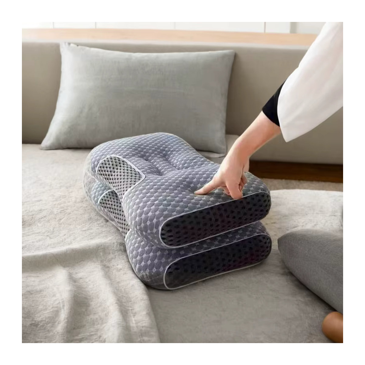 Luxus-Massagekissen mit Nackenschutzzone und Traktionskissenkern für Erwachsene in Schwarz und Grau - Bild 3